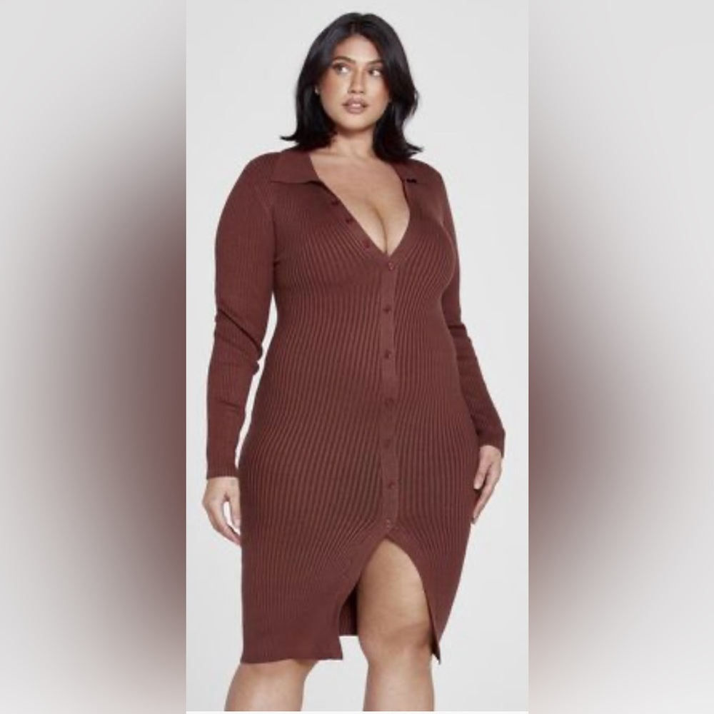 Fashion to Figure Ribbed Knit Button Dress